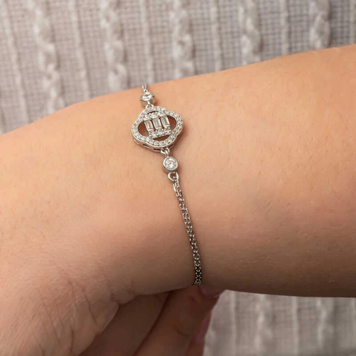 Kadın Gümüş Yonca Baget Taşlı Kadın Bileklik