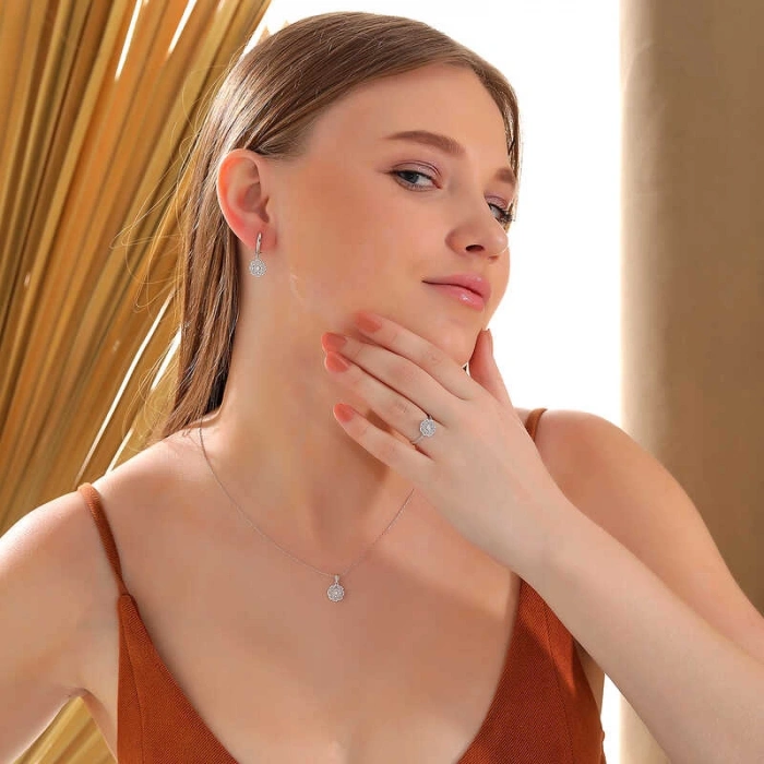 Kadın Gümüş Zirkon Taşlı Çiçek Kadın Set