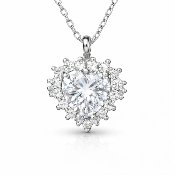 Kadın Gümüş Zirkon Taşlı Kalp Kadın Kolye