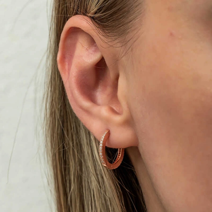 Kadın Gümüş Zirkon Taşlı Rose Oval Küpe