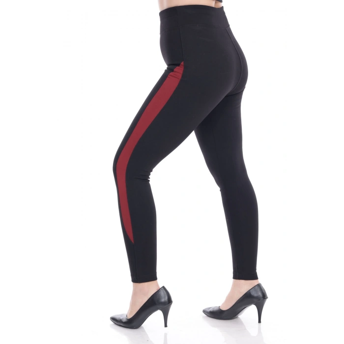 Kadın Siyah Beli Lastikli Yanı Şeritli Toparlayıcı Tayt