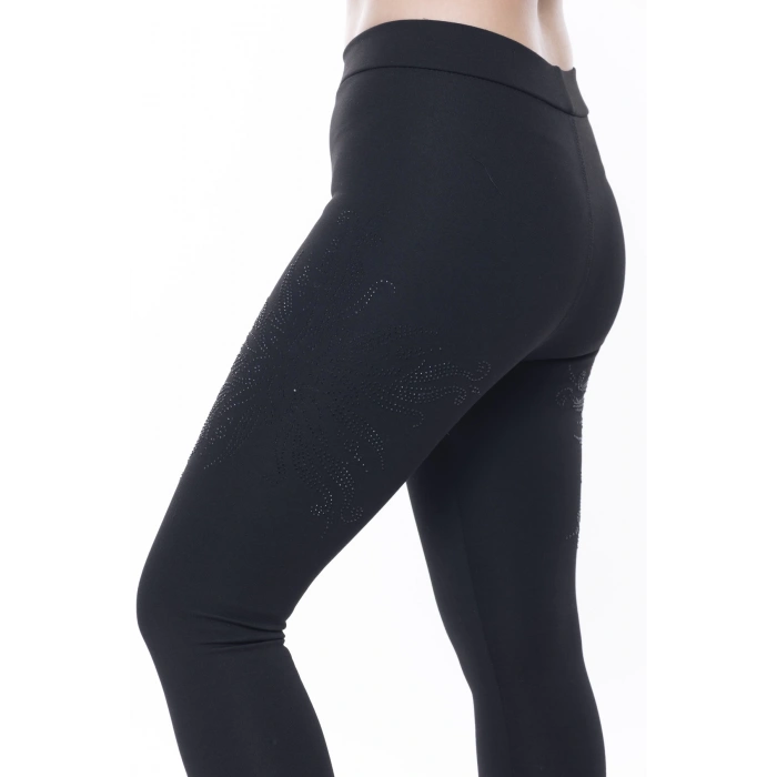 Kadın Siyah Beli Lastikli Yanı Taş İşlemeli Toparlayıcı Tayt