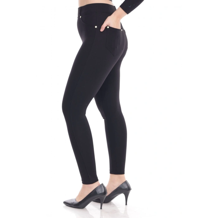 Kadın Siyah Cep Detaylı Tayt Pantolon