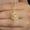 Kadın Gümüş Gold Beyaz Taşlı Lotus Çiçeği Kadın Kolye