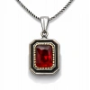Kadın Gümüş Kırmızı Taşlı Dikdörtgen Kadın Kolye