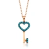 Kadın Gümüş Mavi Kalpli Anahtar Bayan Kolye