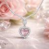Kadın Gümüş Pembe Zirkon Taşlı Kalp Kadın Kolye