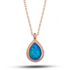 Kadın Gümüş Rose Damla Mavi Opal Taşlı Kadın Kolye