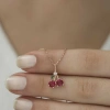 Kadın Gümüş Rose Kiraz Figürlü Meyve Kolye