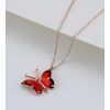 Kadın Gümüş Rose Kırmızı Kelebek Kolye