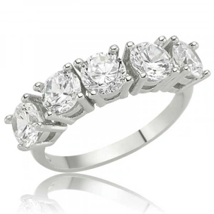 Kadın Gümüş 5 Taş Bayan Yüzük