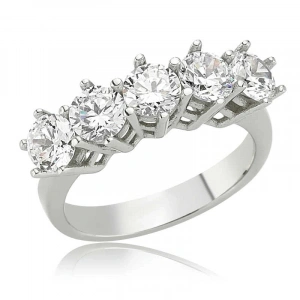 Kadın Gümüş 5 Taş Bayan Yüzük