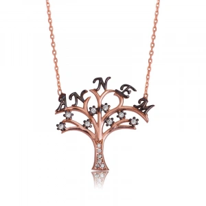 Kadın Gümüş Annem Yazılı Hayat Ağacı Bayan Kolye