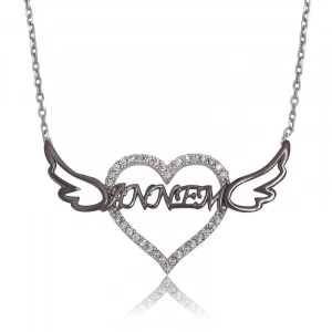 Kadın Gümüş Annem Yazılı Kalp Bayan Kolye