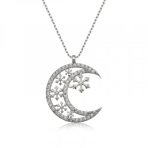 Kadın ​Gümüş Ay Kar Tanesi Bayan Kolye