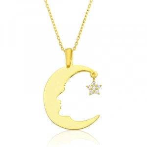 Kadın Gümüş Ay Yıldız Atatürk Silüeti Bayan Kolye