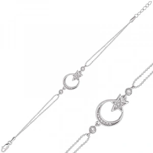 Kadın Gümüş Ay Yıldız Bayan Bileklik