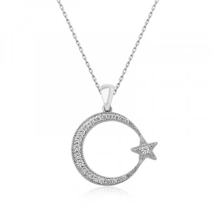Kadın Gümüş Ay Yıldız Bayan Kolye