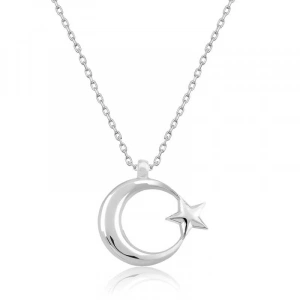 Kadın Gümüş Ay Yıldız  Bayan Kolye