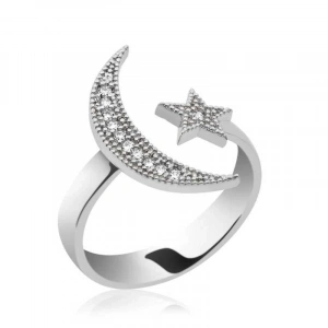 Kadın Gümüş Ay Yıldız Bayan Yüzük