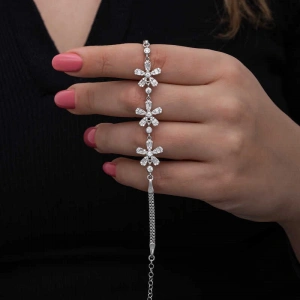 Kadın Gümüş Baget Çiçek Desenli Kadın Bileklik