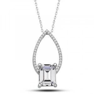 Kadın Gümüş Baget Taşlı Damla Kadın Kolye