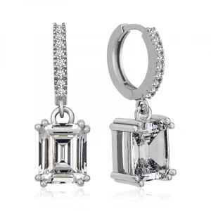 Kadın Gümüş Baget Taşlı Halka Küpe