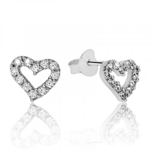 Kadın Gümüş Beyaz Kalpli Çivili Küpe