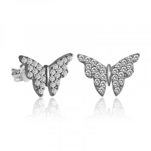 Kadın Gümüş Beyaz Kelebek Küpe
