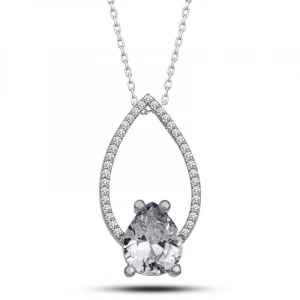 Kadın Gümüş Beyaz Taşlı Damla Kadın Kolye