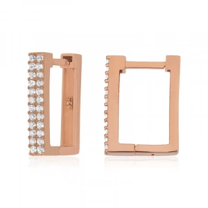 Kadın Gümüş Beyaz Taşlı Kare Küpe