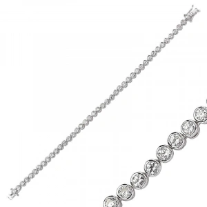 Kadın Gümüş Beyaz Taşlı Su Yolu Bayan Bileklik