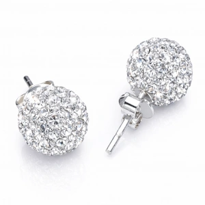 Kadın Gümüş Beyaz Taşlı Top Çivili Küpe