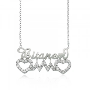 Kadın Gümüş Bitanem Yazılı Kalp Bayan Kolye