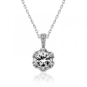 Kadın Gümüş Buz Beyazı Baget Taşlı Bayan Kolye