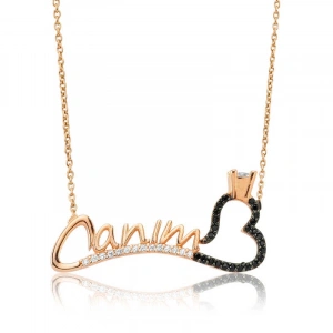 Kadın Gümüş Canım Yazılı Tek Taş Kalp Bayan Kolye