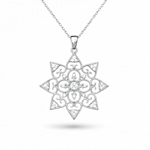 Kadın Gümüş Çiçek Desenli Kadın Kolye