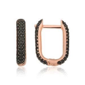 Kadın Gümüş Çift Taraflı SiyahTaşlı J Bayan Küpe