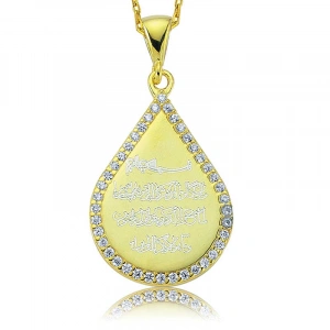 Kadın Gümüş Damla Nazar Duası Bayan Kolye