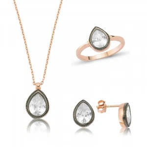 Kadın Gümüş Elmas Model Damla Bayan Set