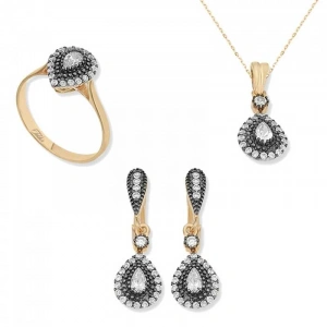 Kadın Gümüş Elmas Montür Damla Bayan Set