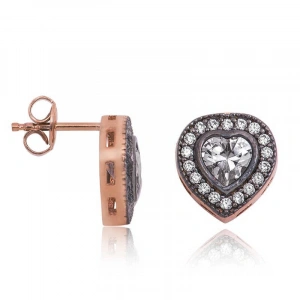 Kadın Gümüş Elmas Montür Kalpli Bayan Küpe