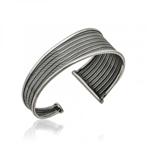 Kadın Gümüş Eskitme Desenli Bayan Bilezik