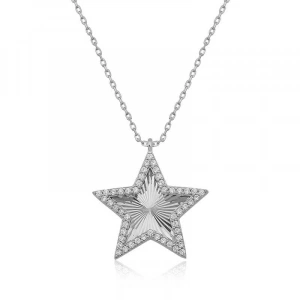 Kadın Gümüş Fırfır Desenli Yıldız Bayan Kolye