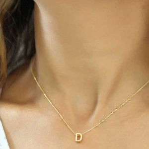 Kadın Gümüş Gold 3 Boyutlu D Harf Bayan Kolye