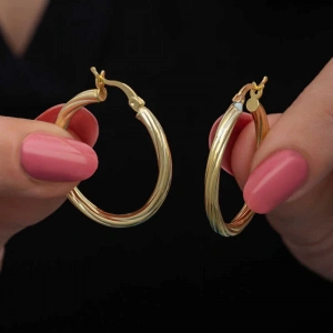 Kadın Gümüş Gold 3 mm Burgu Şarnel Küpe