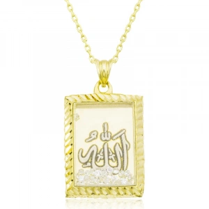 Kadın Gümüş Gold Allah Yazılı Kadın Kolye