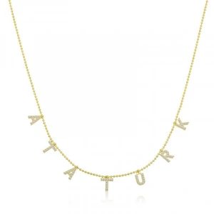 Kadın Gümüş Gold Atatürk Yazılı Bayan Kolye