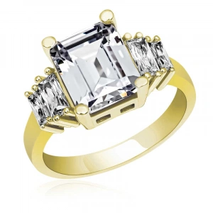 Kadın Gümüş Gold Baget Taşlı Bayan Yüzük