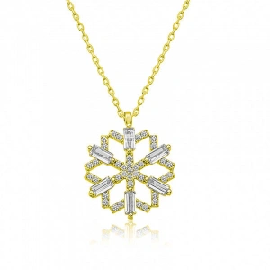 Kadın Gümüş Gold Baget Taşlı Kar Tanesi Kolye